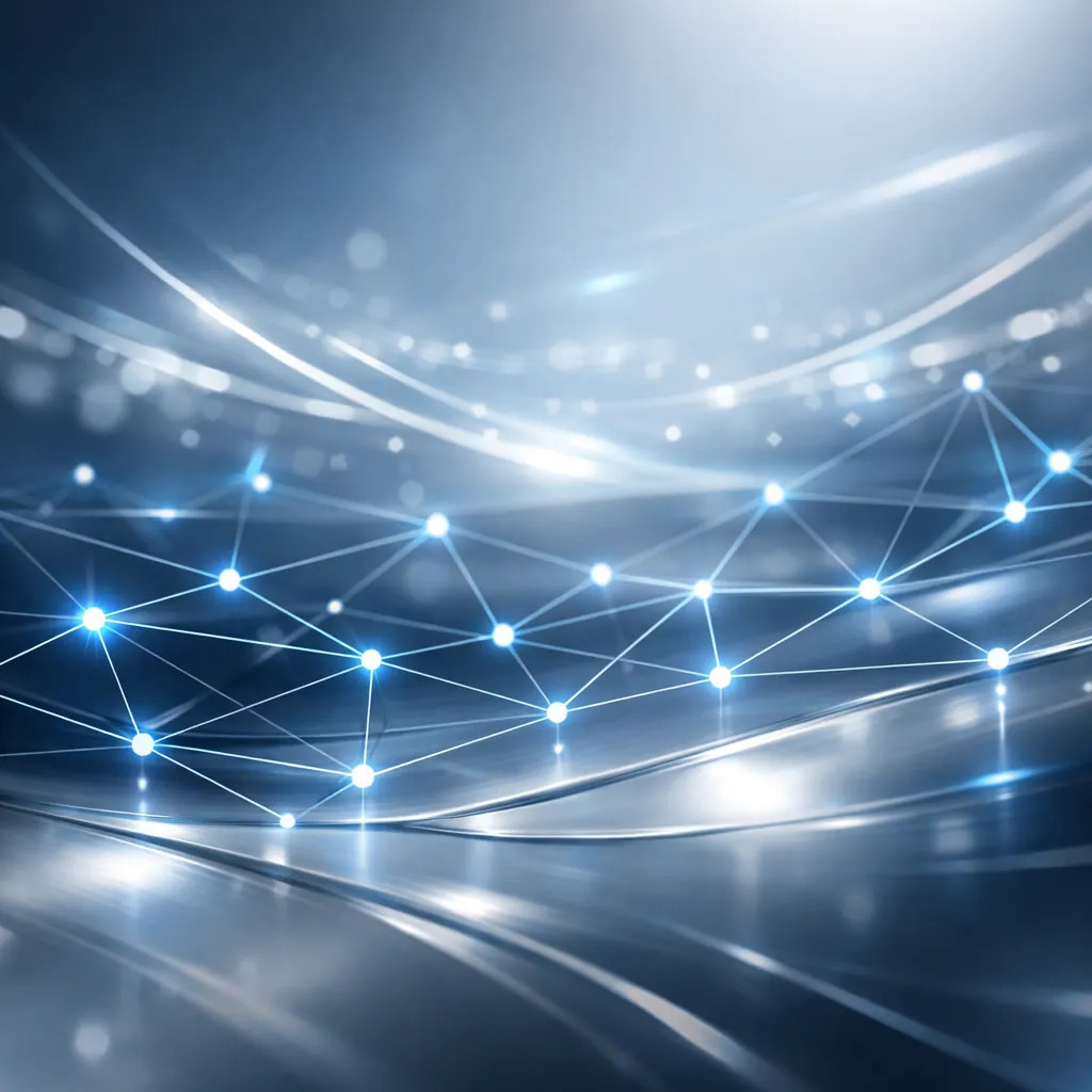 Abstract connected network nodes in a silver-blue high-tech background